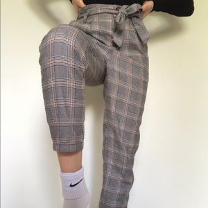 Plaid High-waisted Ankle pants